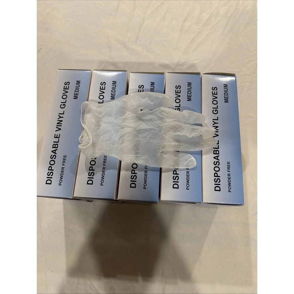 500 Medium Disposable Powder Fret Vinyl Gloves. Lot Of 5 Boxes.‎ 5 Boxes Of 100
